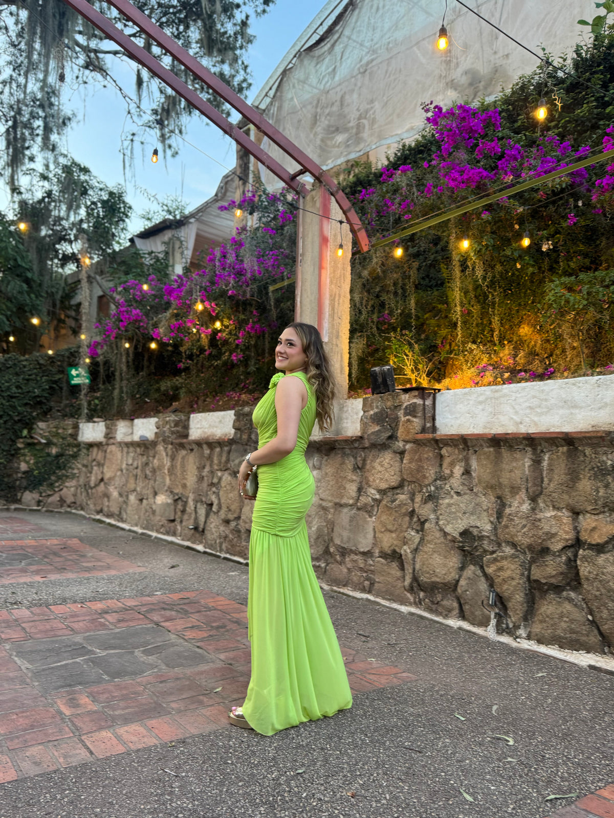 Pear Green Ruched High-low Dress