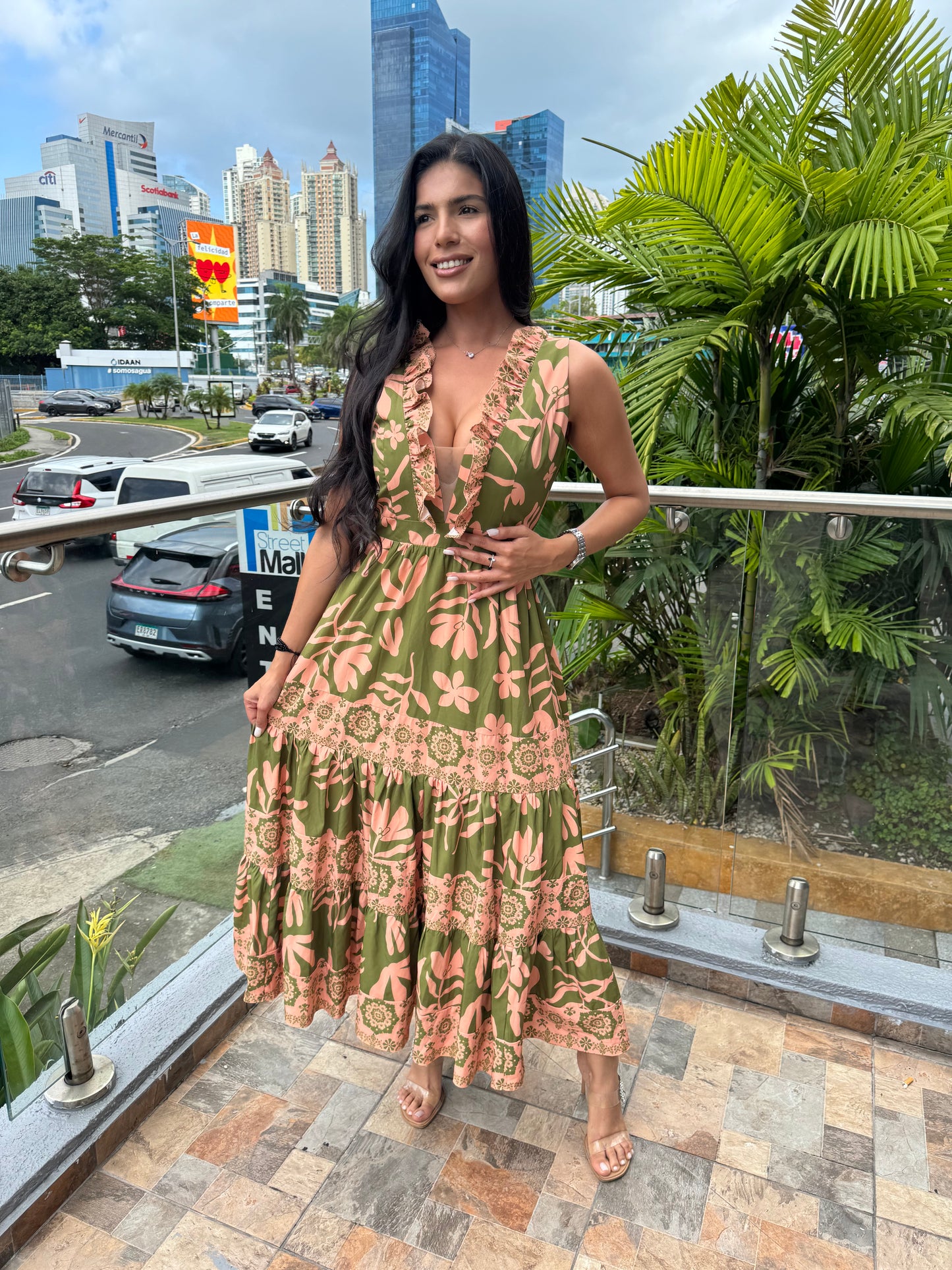 Vestido Eddy Verde y Rosado