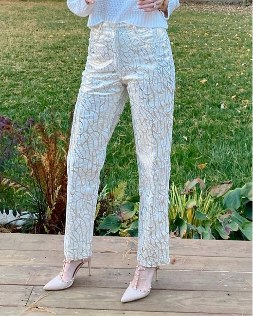 Straight Printed Metallic Pants