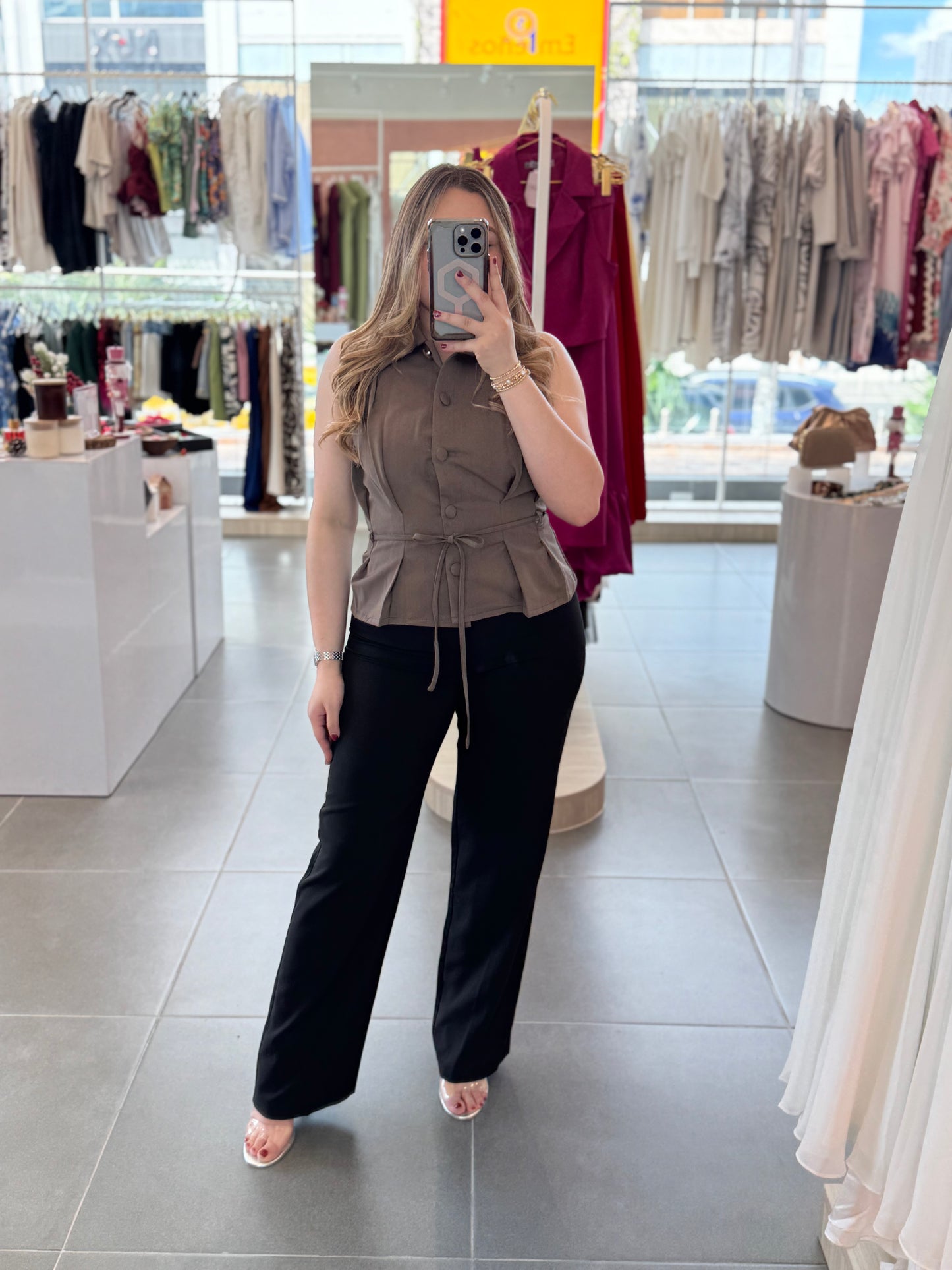 Black Woven Long Slim Pants