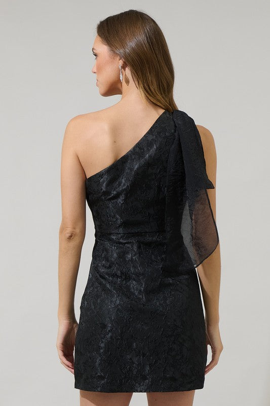 Isa Black Jacquard Floral Mini Dress