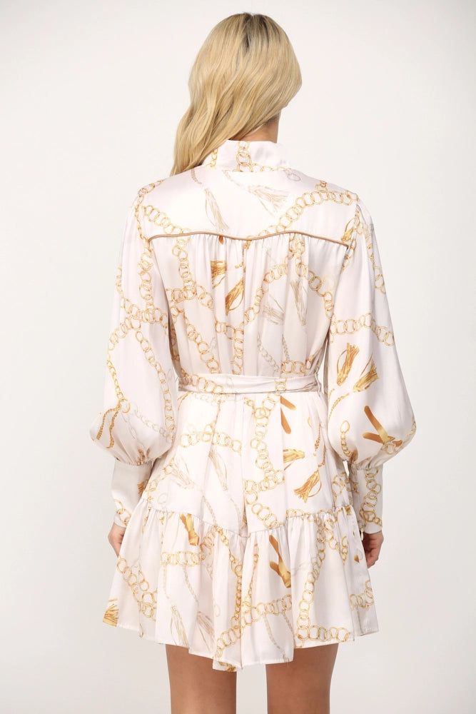 Beige print Satin Dress
