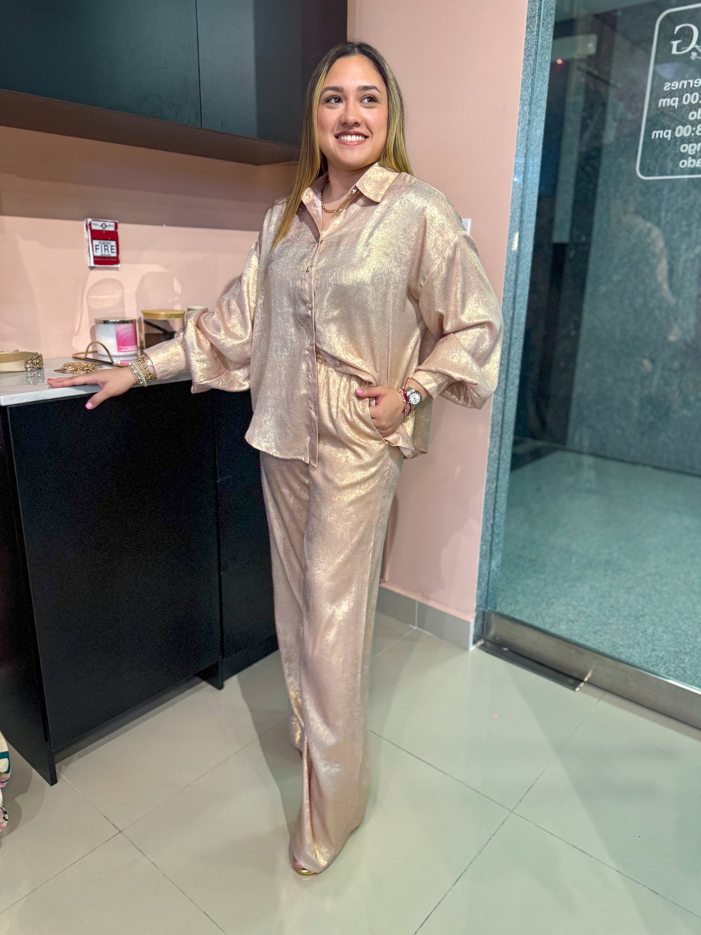 Metallic Wide leg Pants
