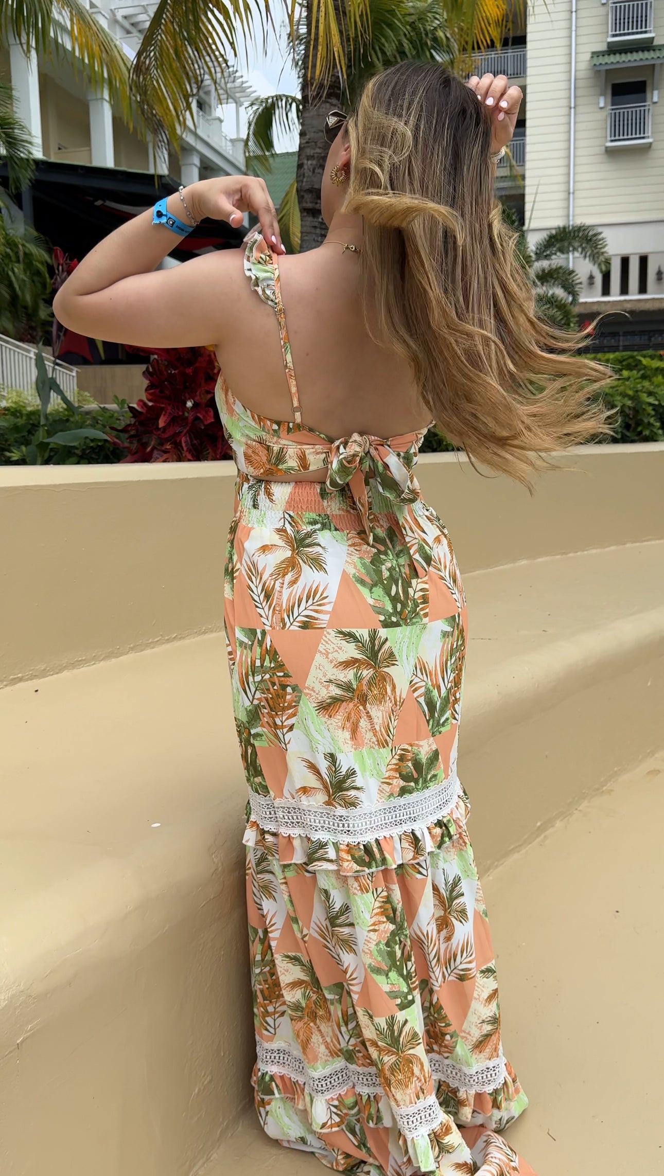 Vestido Evelin Verde y Naranja