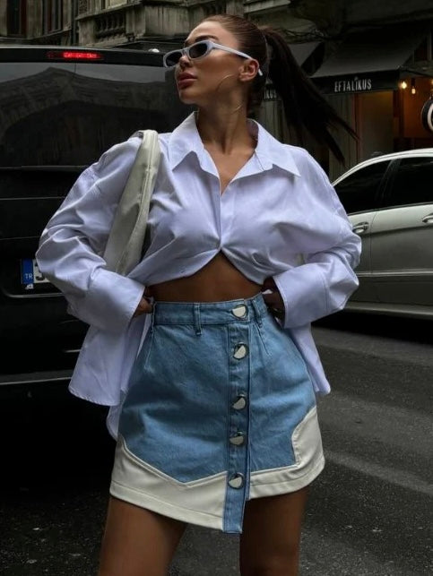 White Leather Jeans Skirt