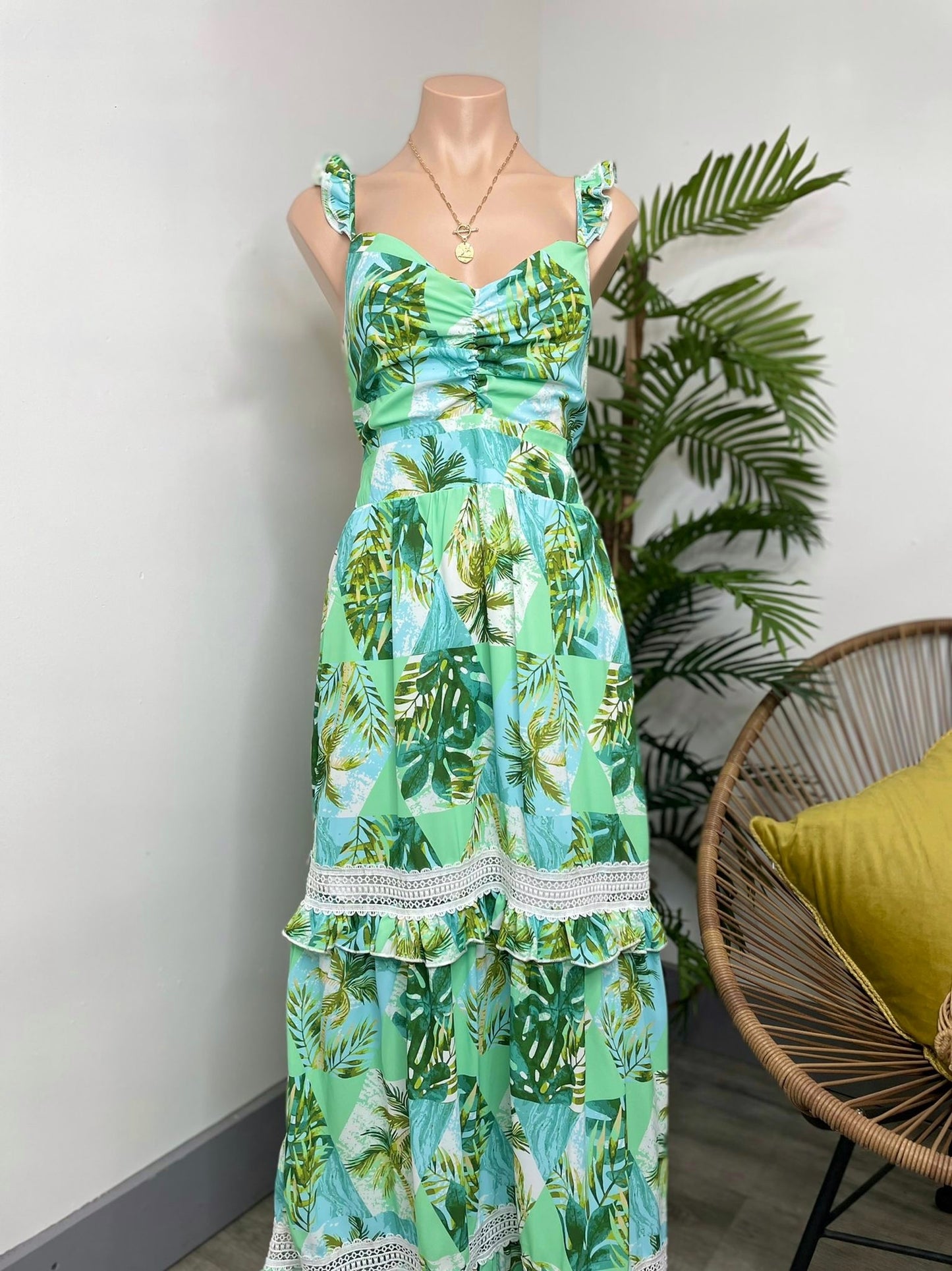 Vestido Evelin Verde y Naranja