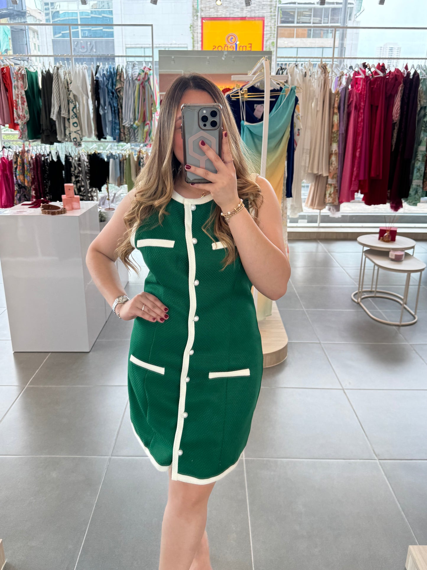Green Button Down Sleeveless Dress