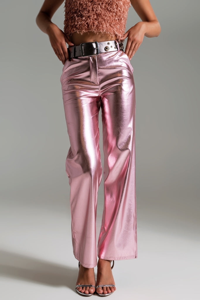 Pink metallic pants best sale