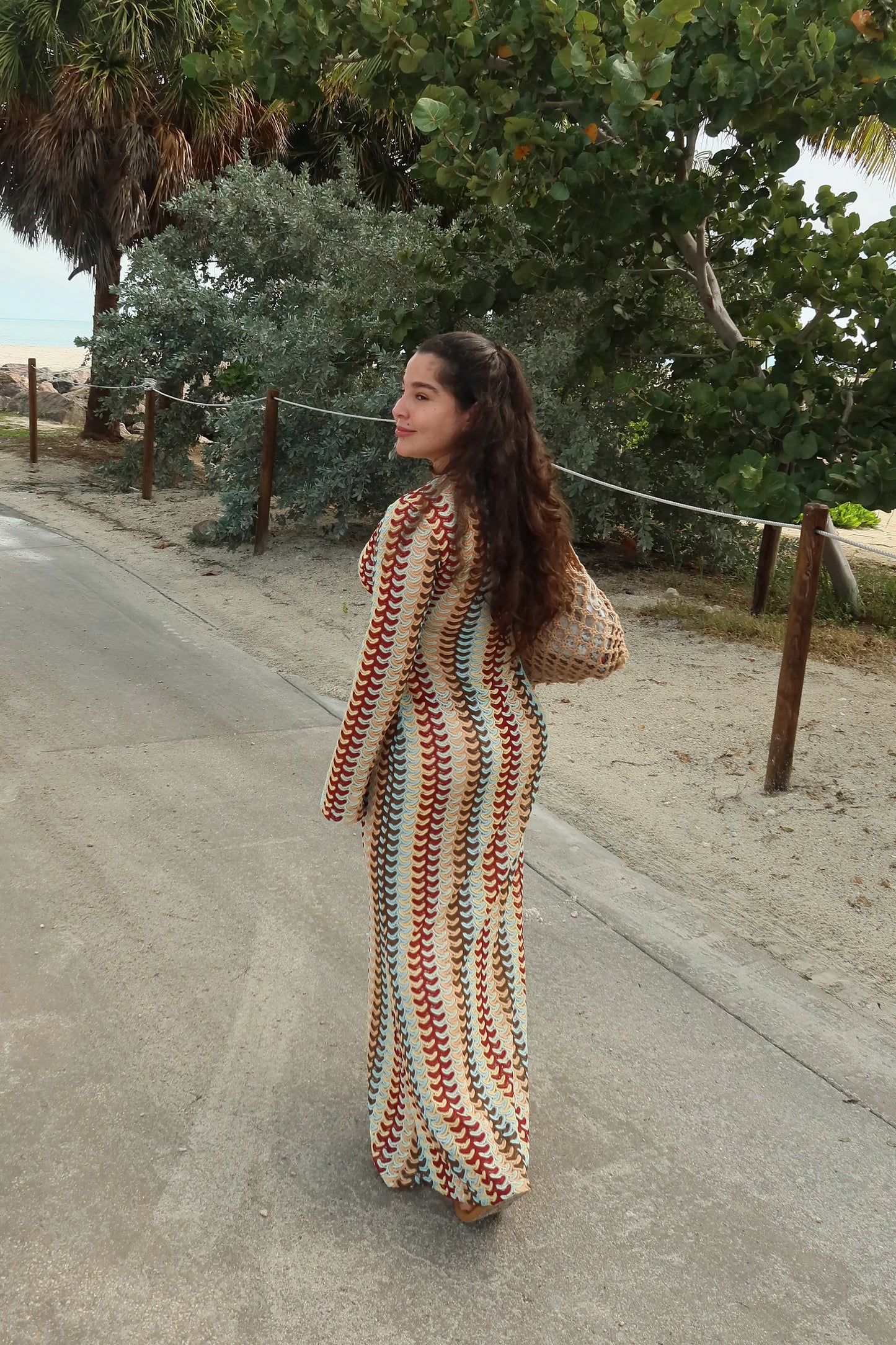 Multi Crochet Long Slve Maxi Dress