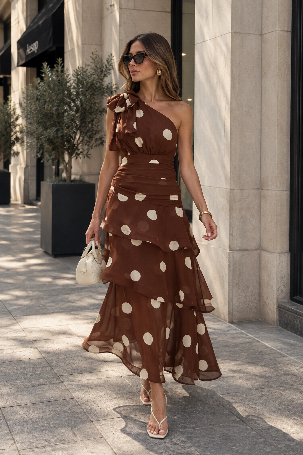 Polka Dot Chiffon Maxi Dress