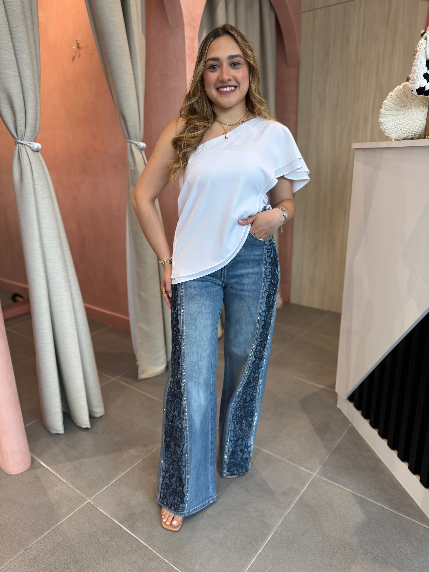 Blue Floral Charm Jean