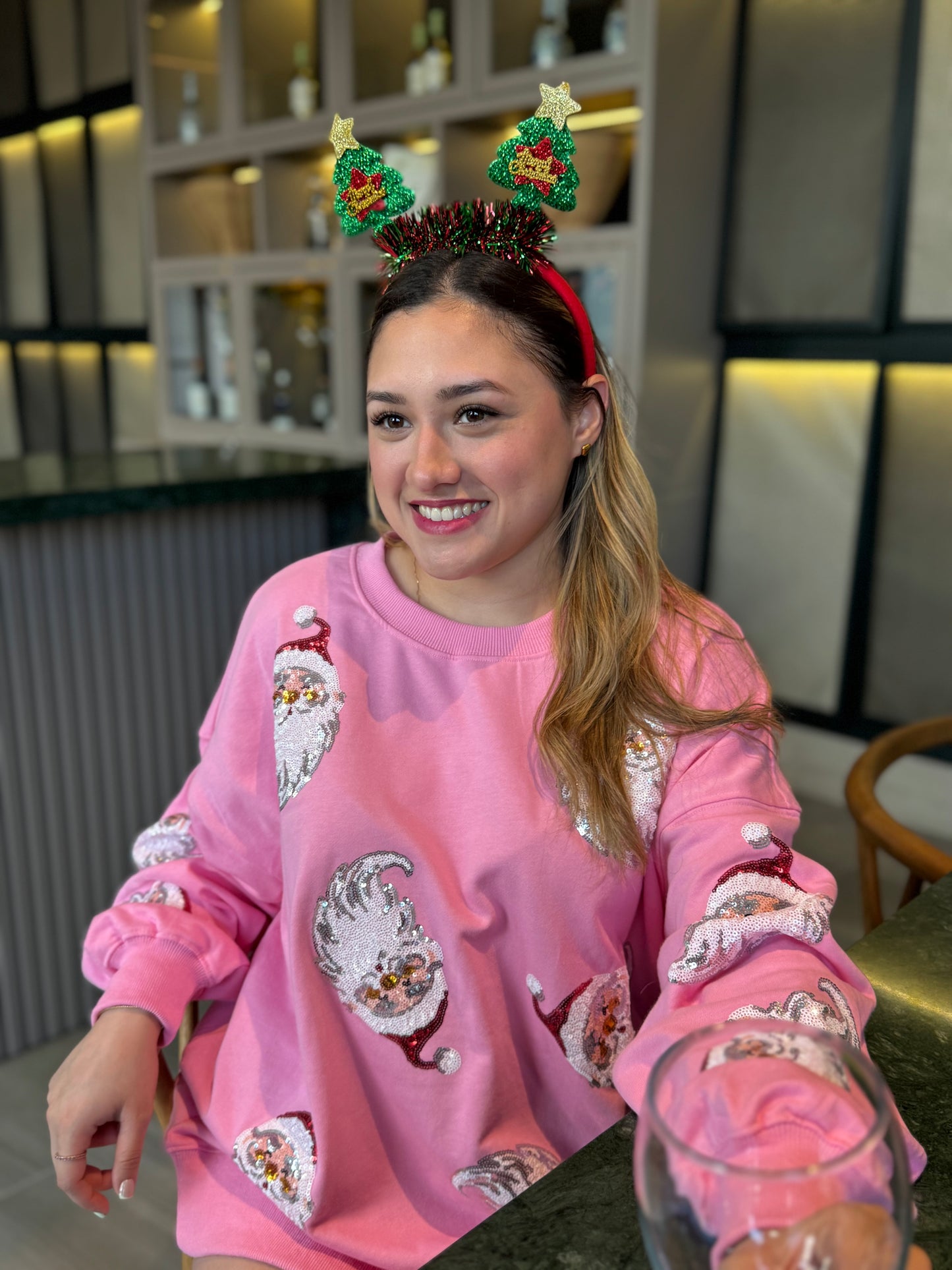 Pink Pull Over Santa Claus Sequins