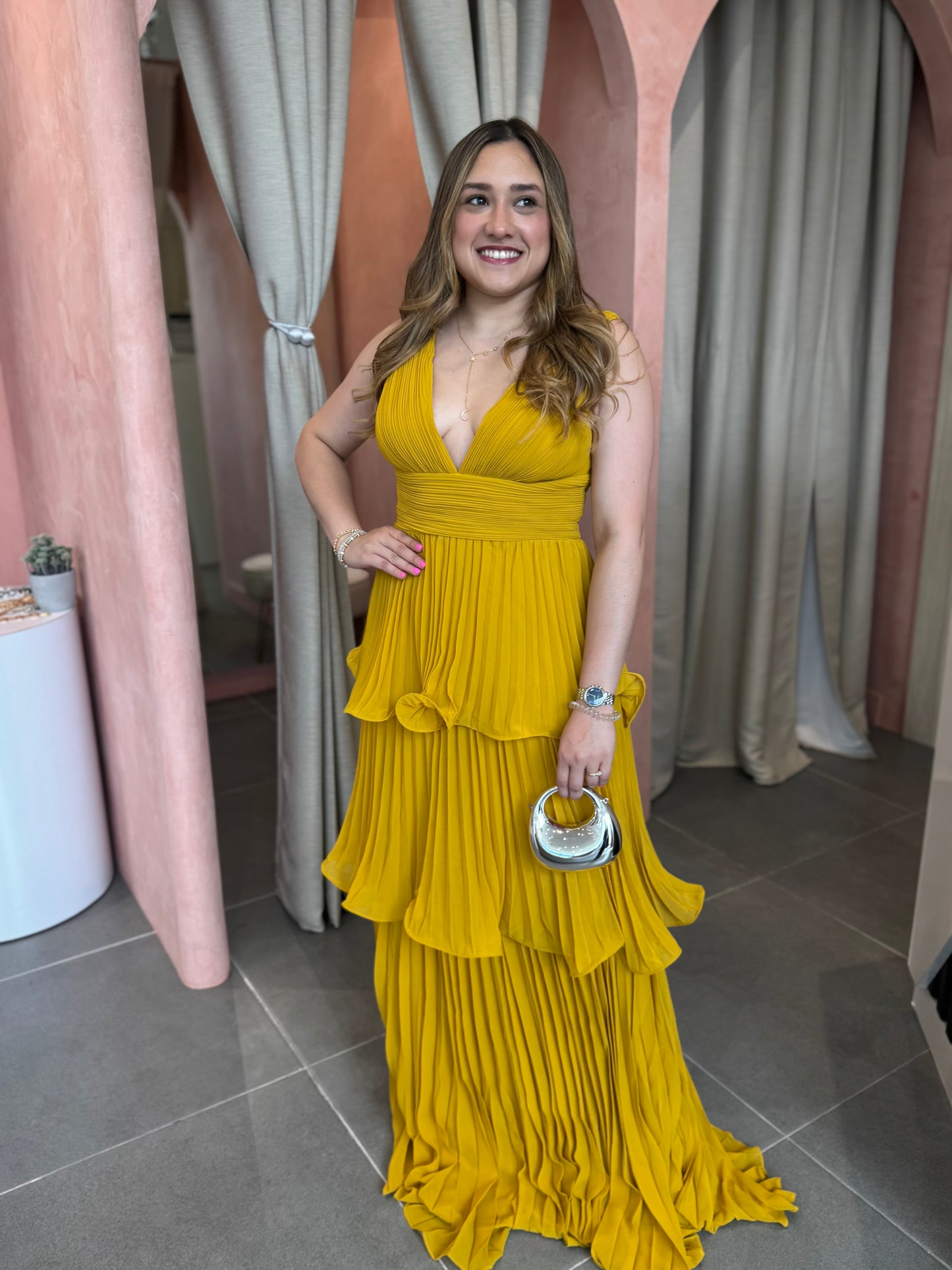 Mustard Ruffle Maxi Drees