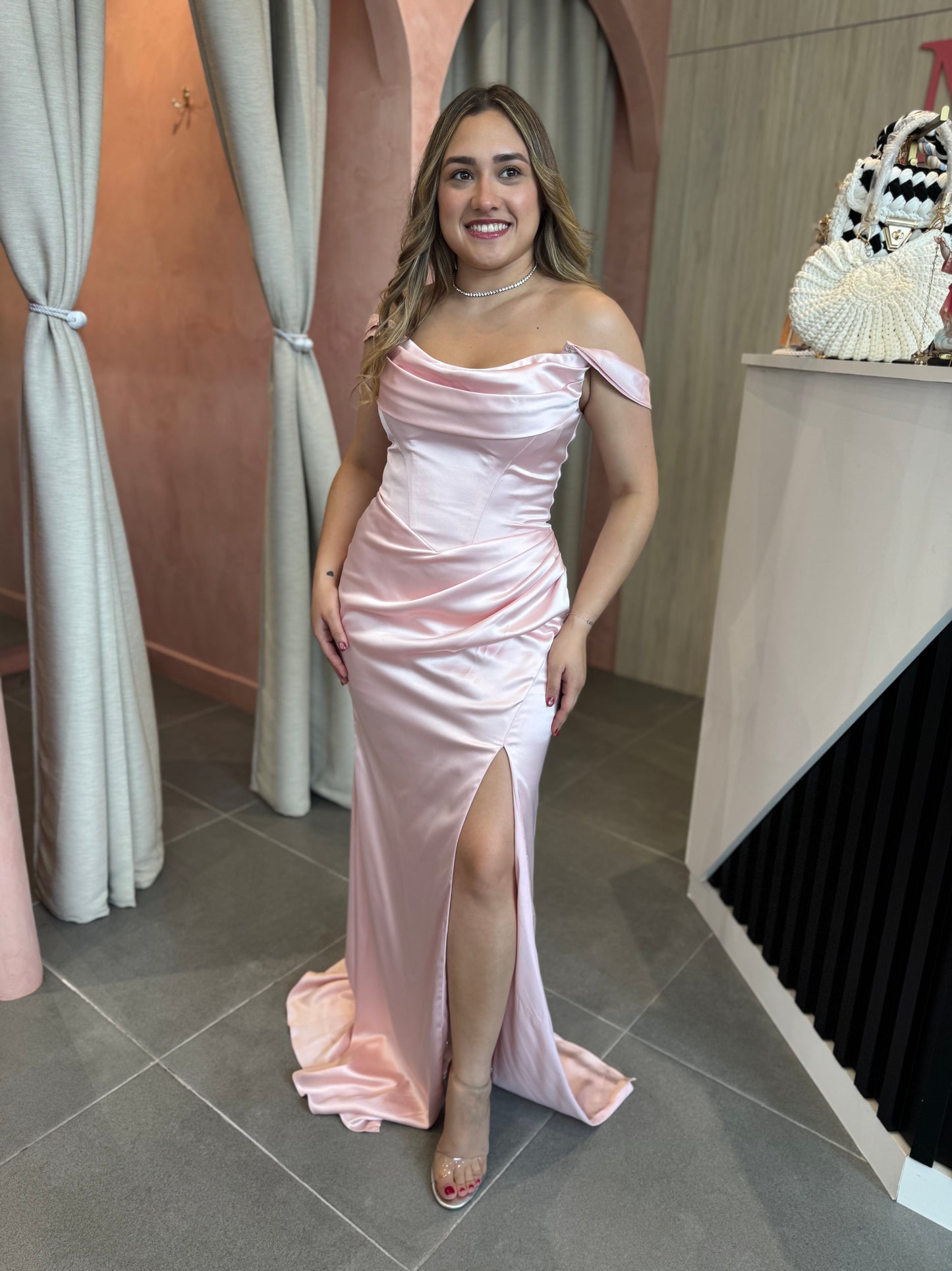 Blush Satin Maxi Dress