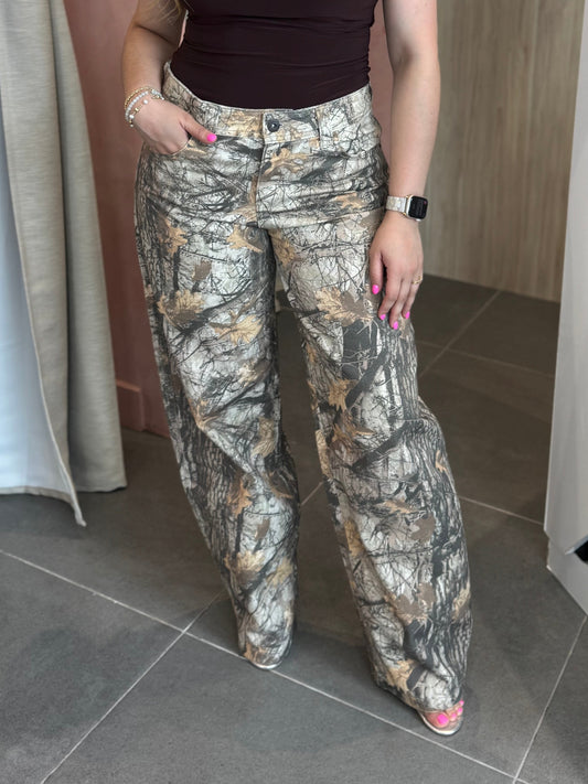 Fall Print Barrel Jean