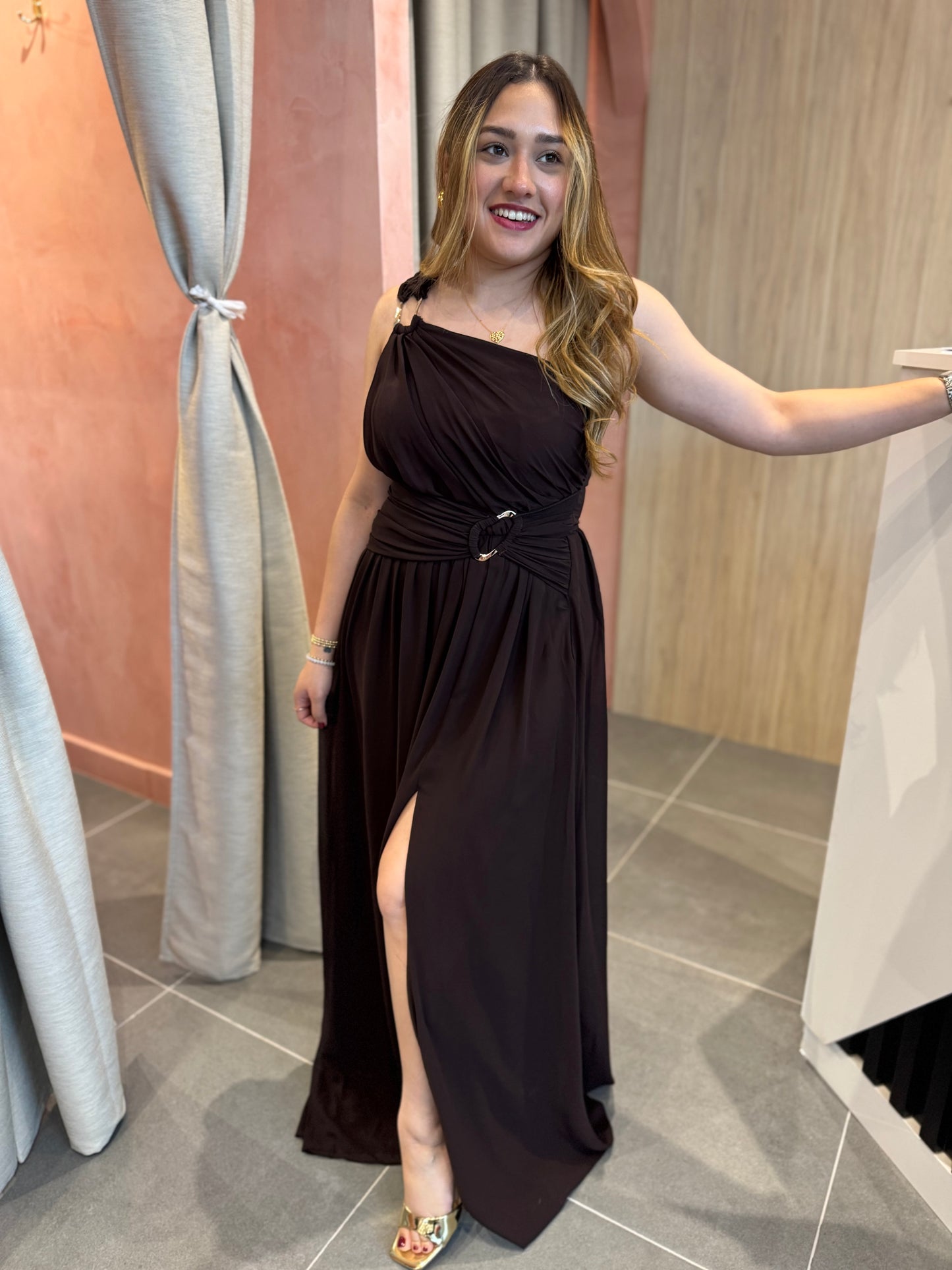 Ruth Chocolate One Shoulder Dress