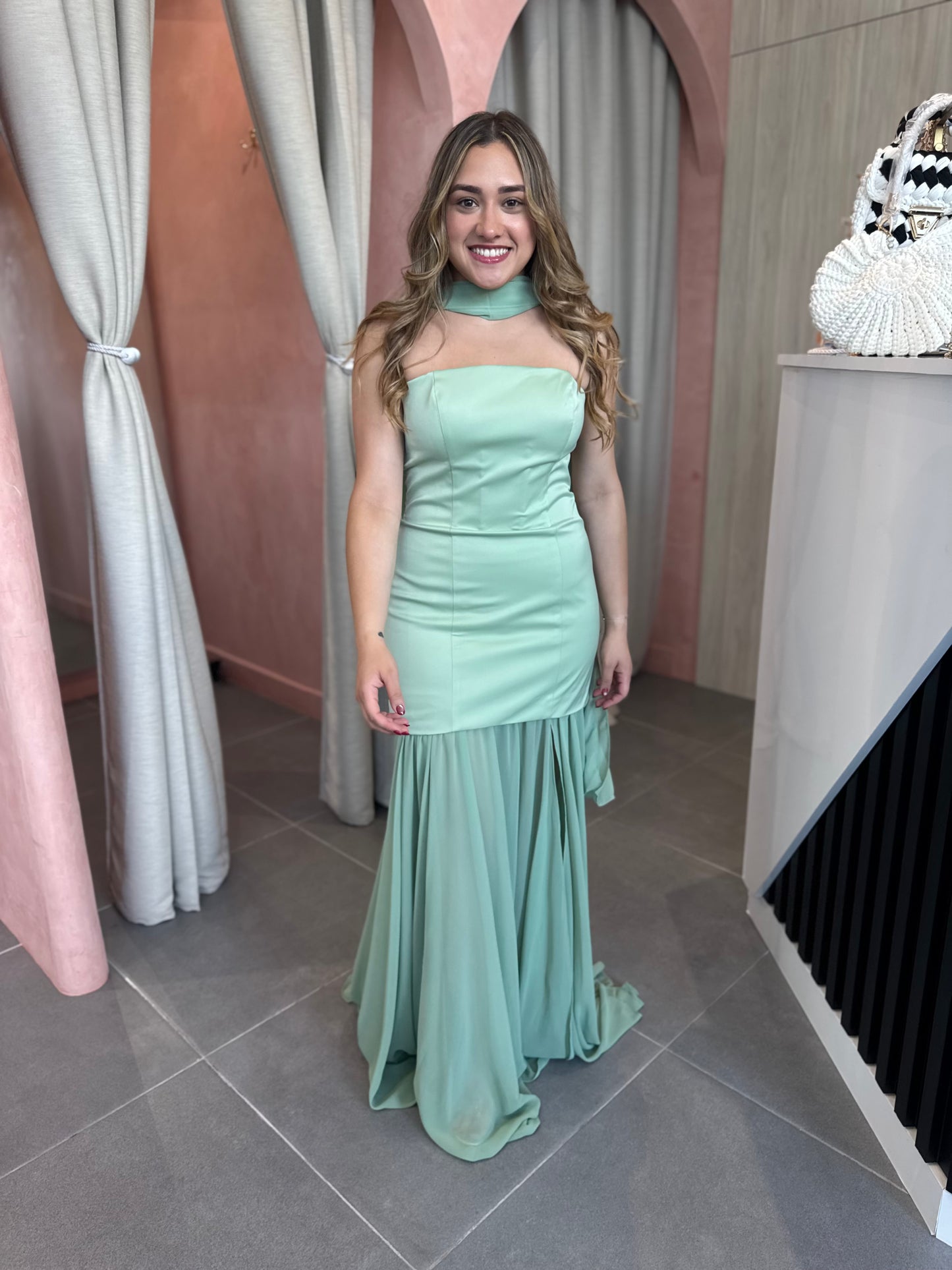 Sage Chiffon & Satin Maxi Dress