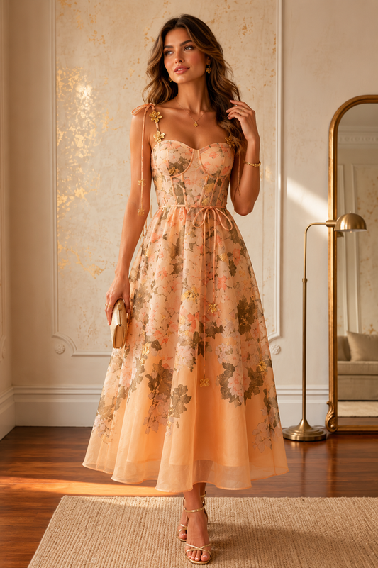 Multi Yellow Floral Midi Dress