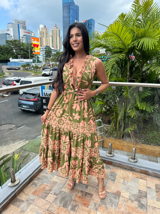 Vestido Eddy Verde y Rosado