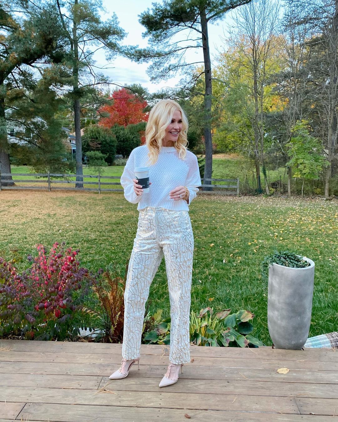 Straight Printed Metallic Pants