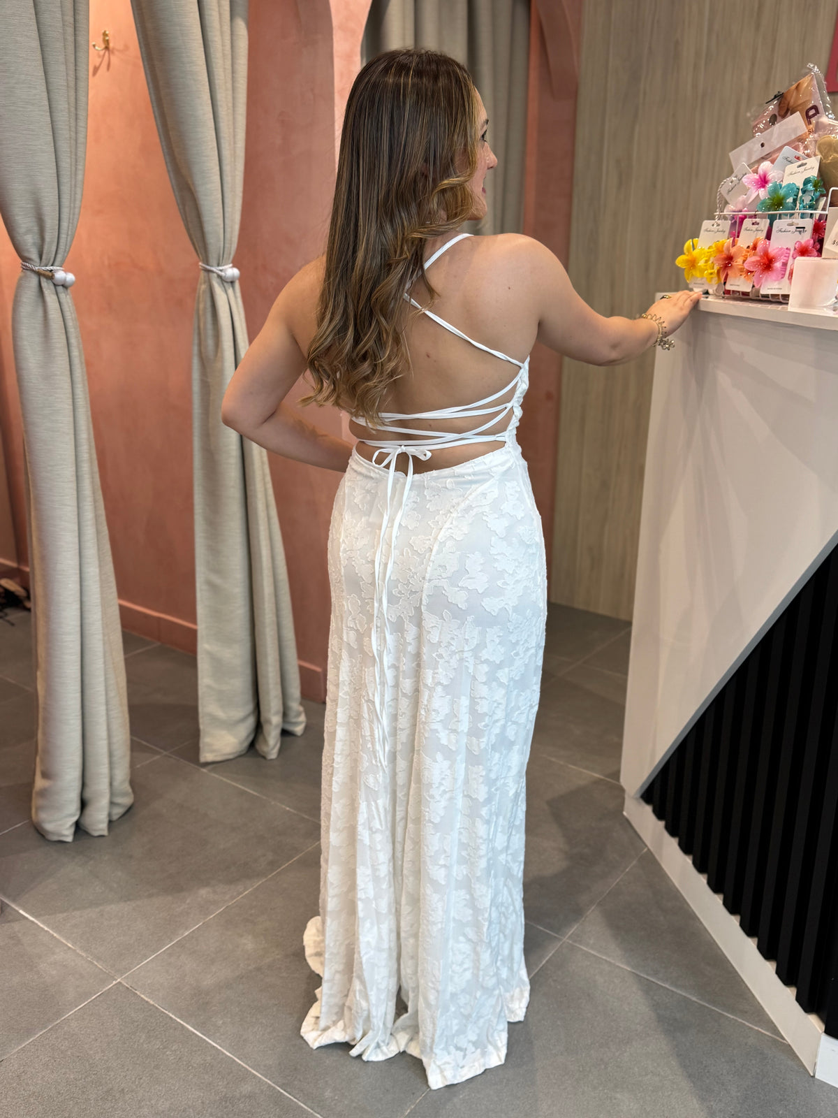 White Floral Strap Maxi Dress