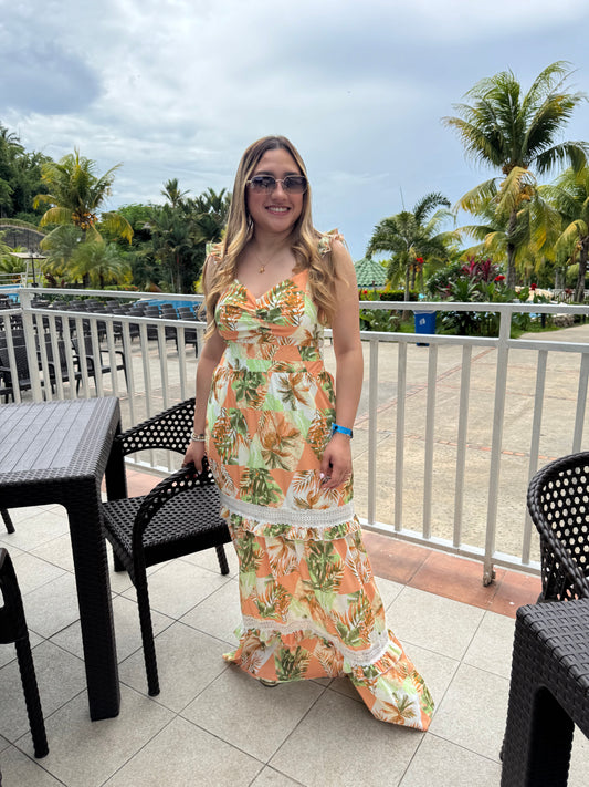 Vestido Evelin Verde y Naranja