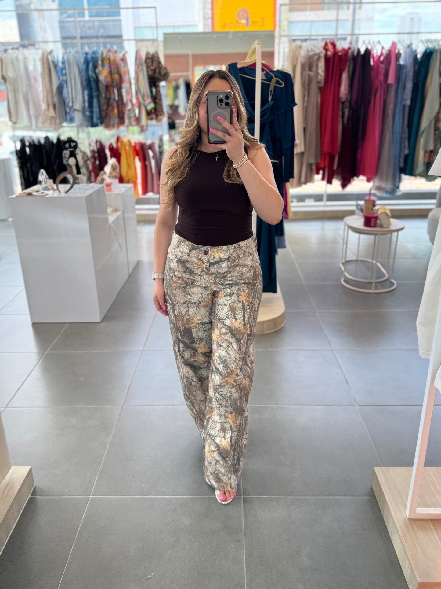 Fall Print Barrel Jean