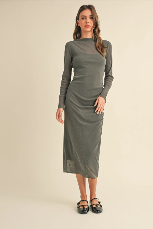 Olive Detailed Mesh Draped Dress