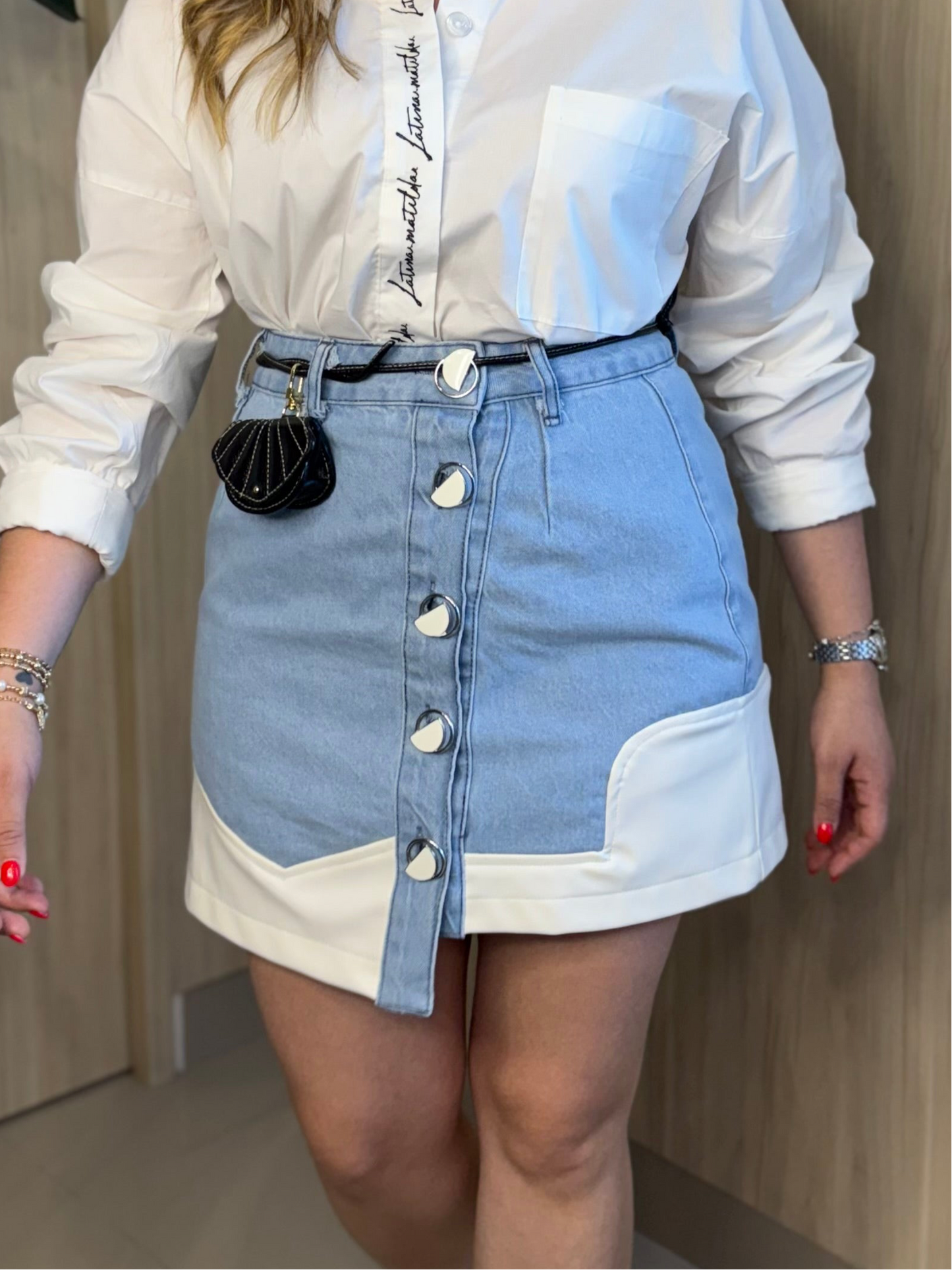 White Leather Jeans Skirt