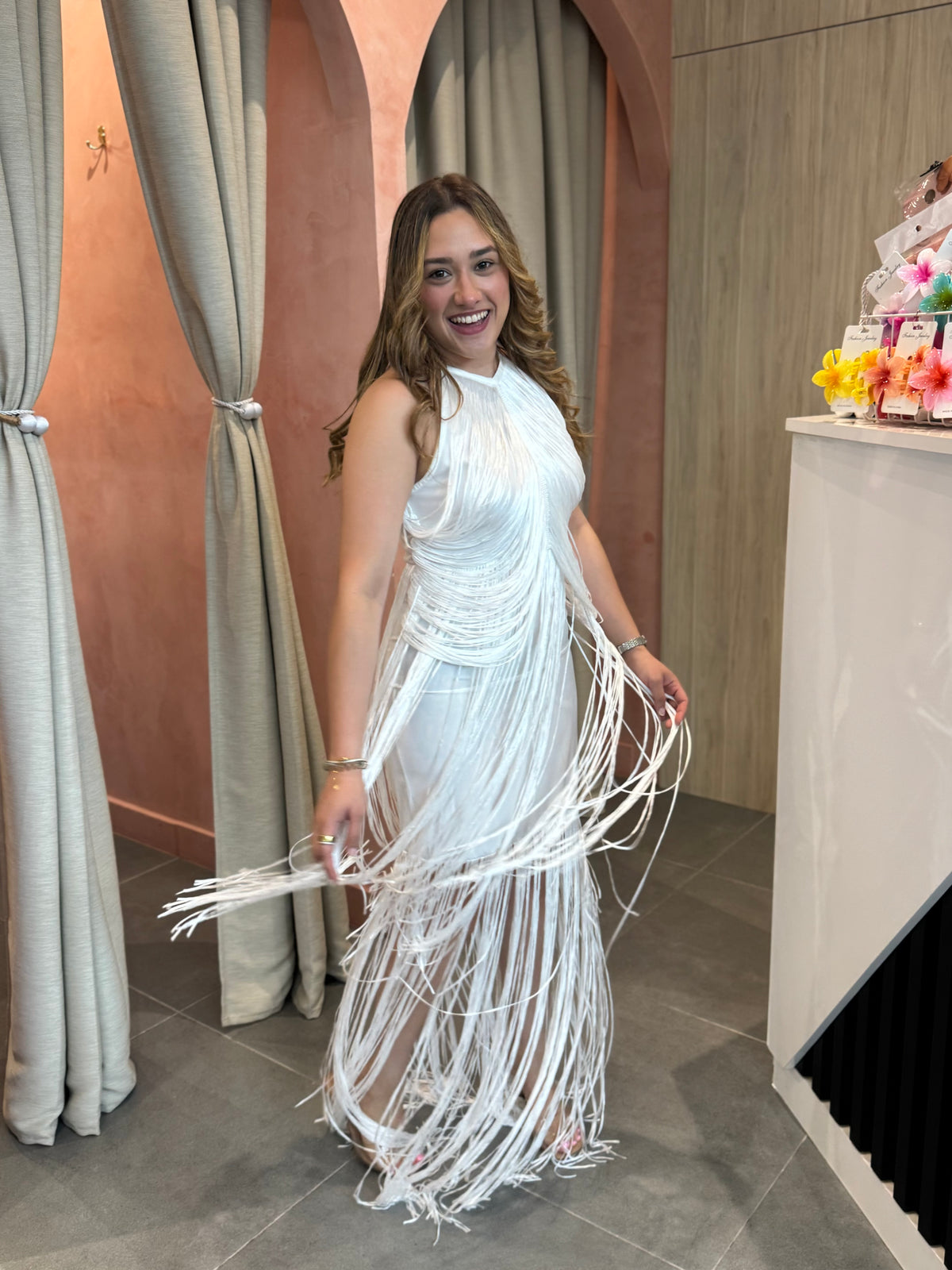 White Twisted Knit Mini Dress
