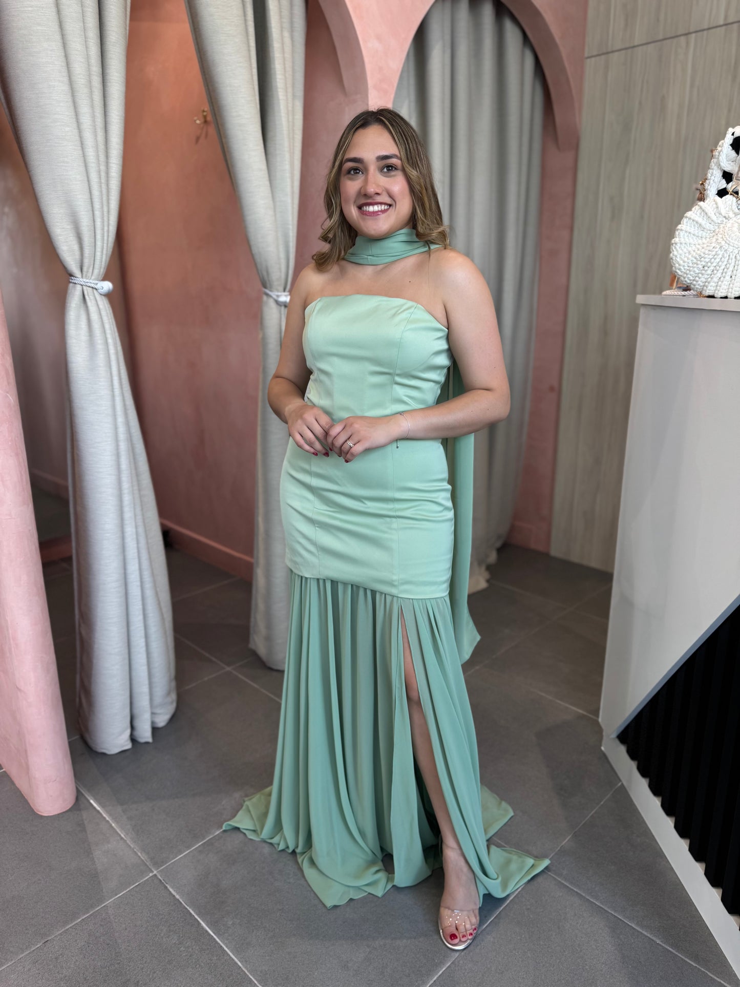 Sage Chiffon & Satin Maxi Dress