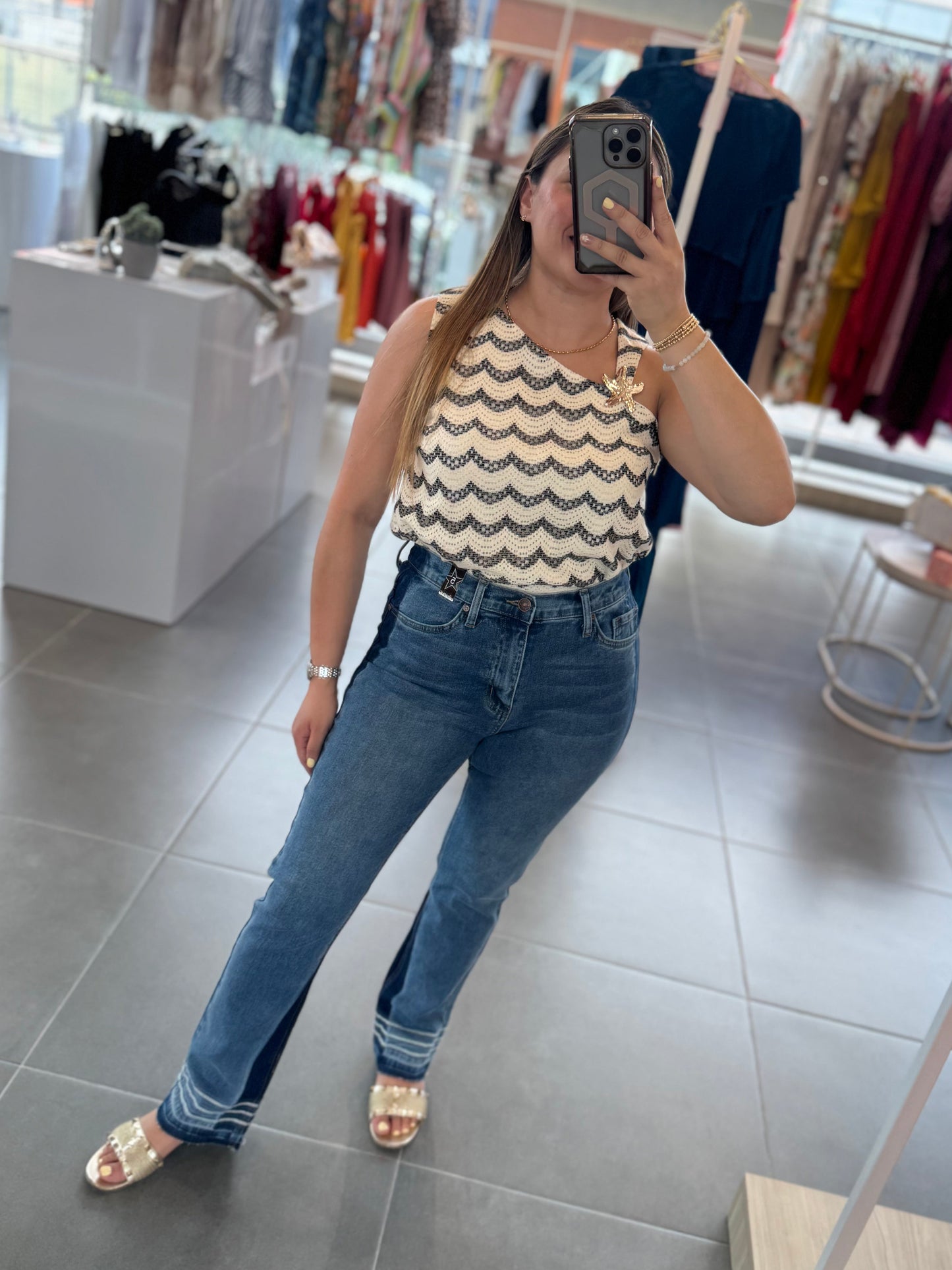 Natural Wavey Strip Top