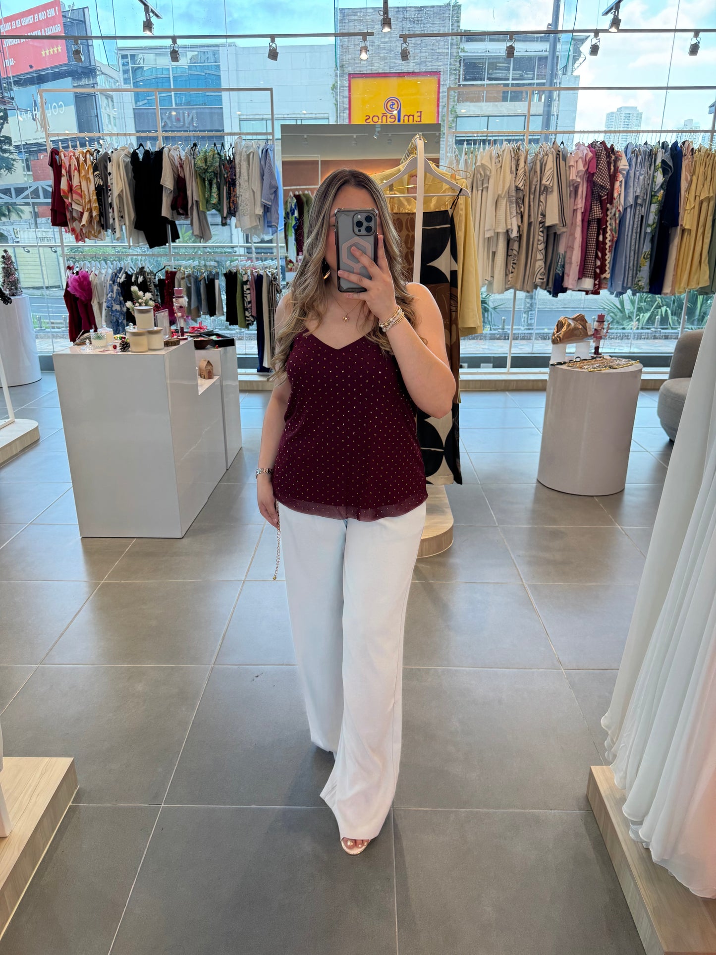 Burgundy Mesh Blouse