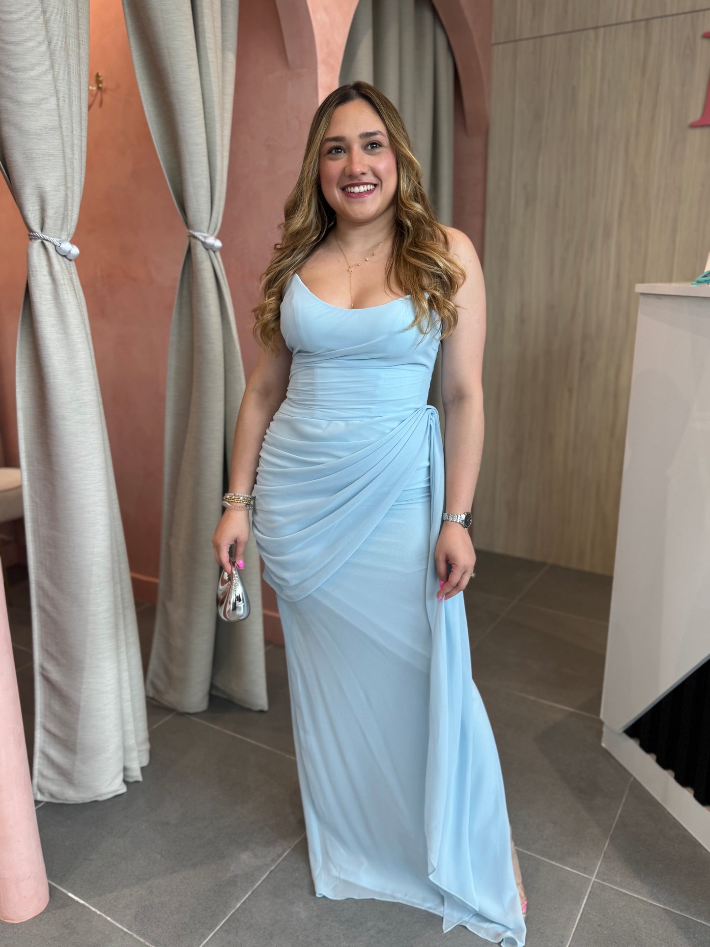 Light Blue Strapless Maxi Dress