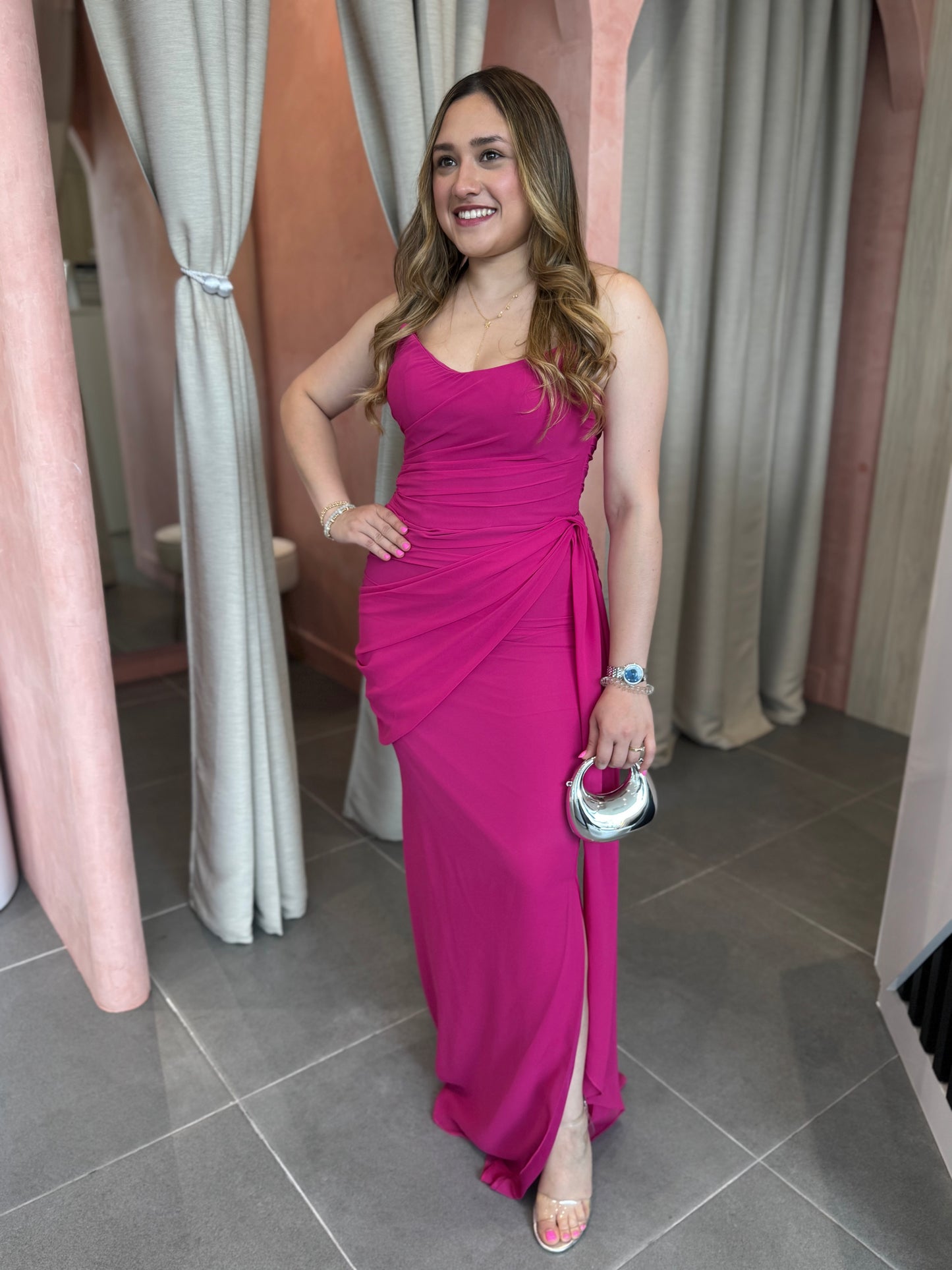 Fucsia Strapless Maxi Dress