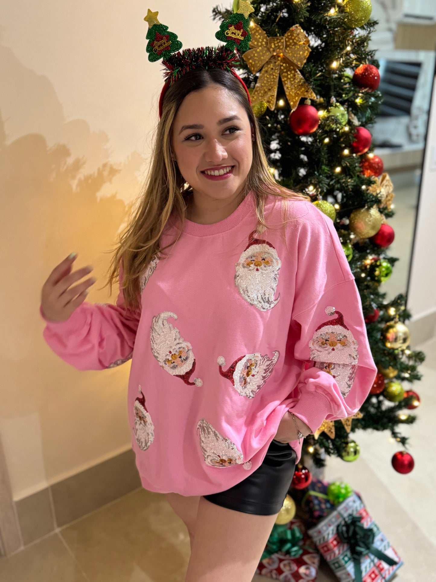 Pink Pull Over Santa Claus Sequins