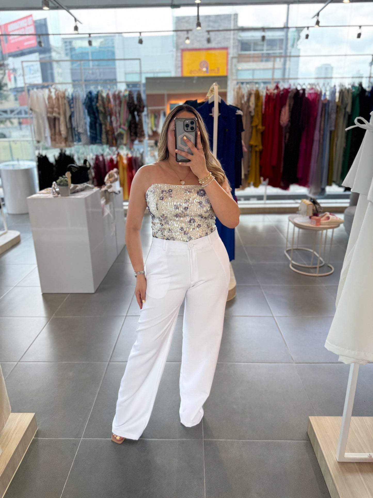 Silver Floral Sequin Bodysuit