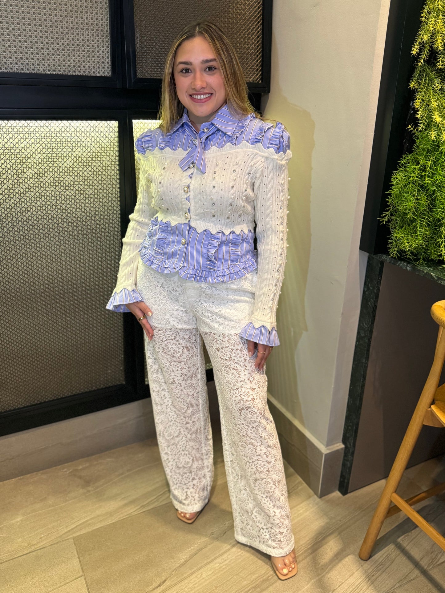 Isa Blue Ribbon Knit Top