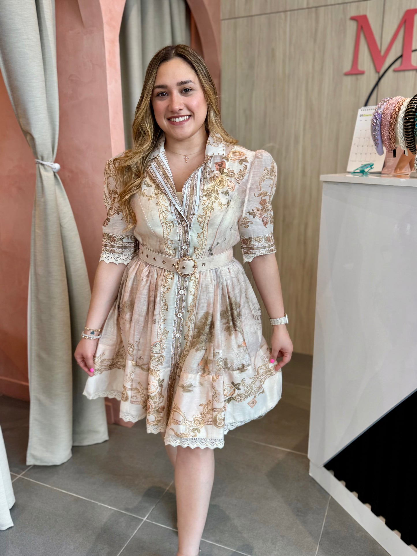 Beige Floral Dress