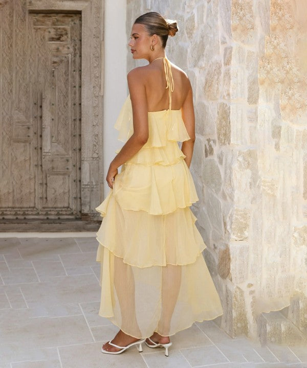 Yellow Ruffled Halter Maxi Dress