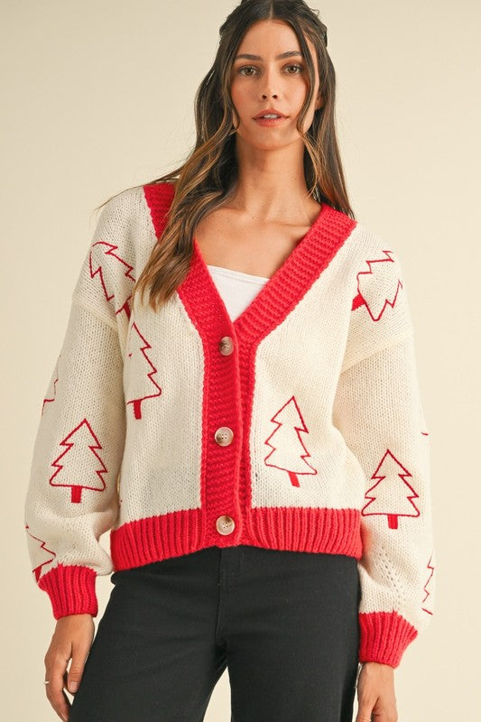 Tree Embroidered Sweater Cardigan