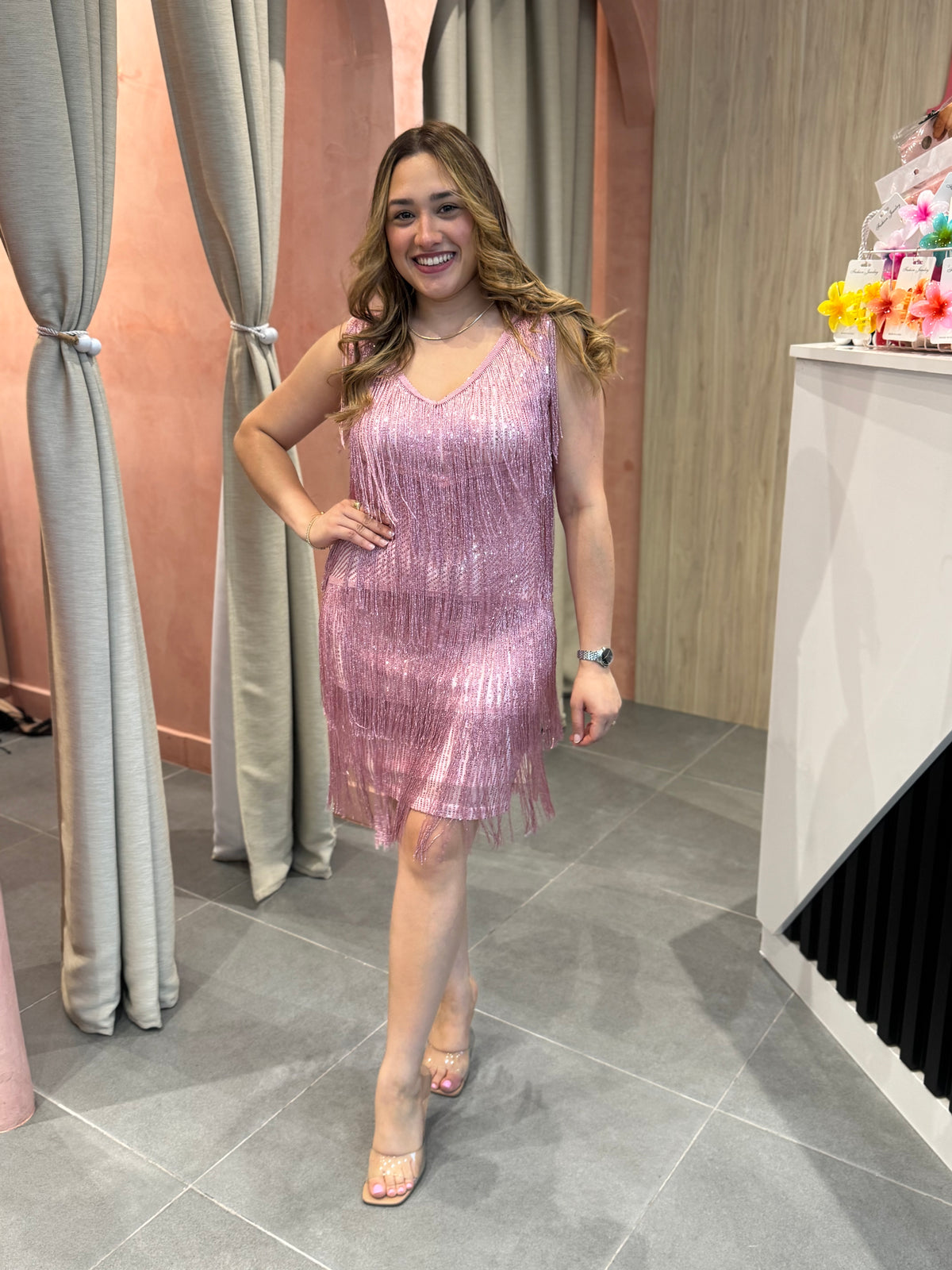Pink Sequin Mini Dress