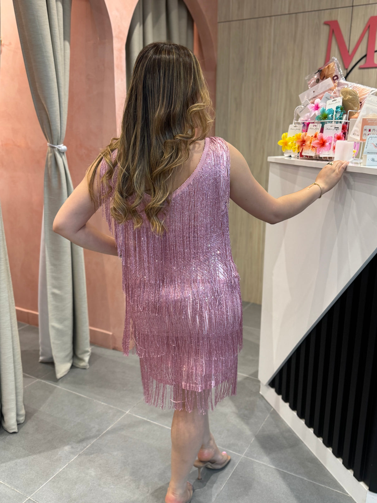Pink Sequin Mini Dress