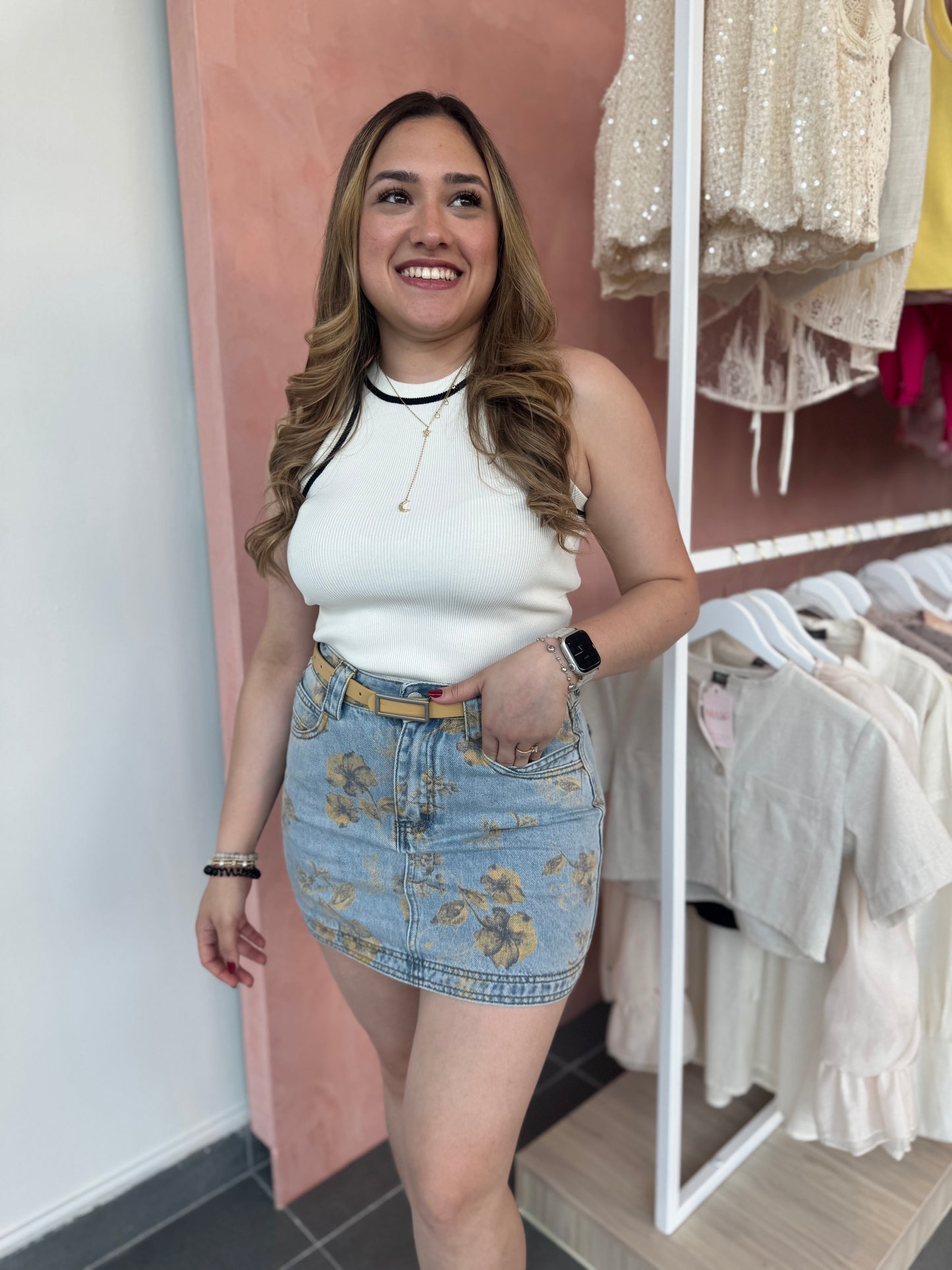 Beige Denim Skirt