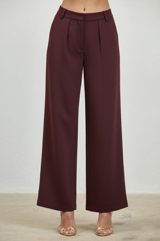 Burgundy Wide Leg Pants