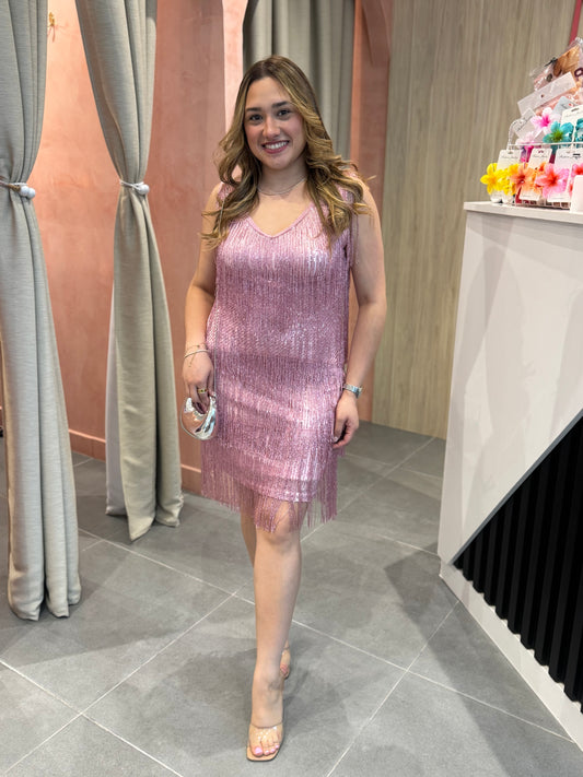 Pink Sequin Mini Dress