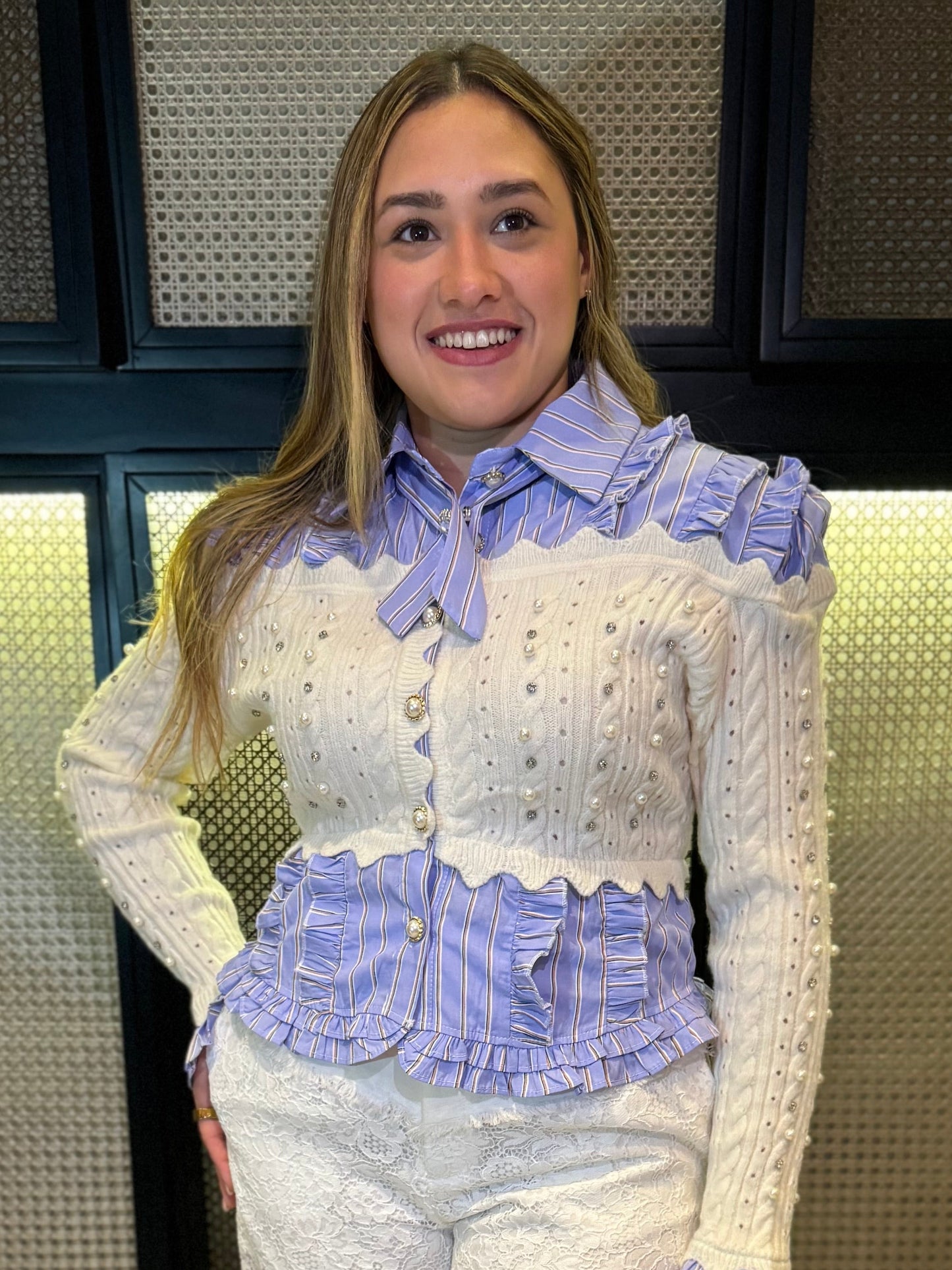 Isa Blue Ribbon Knit Top