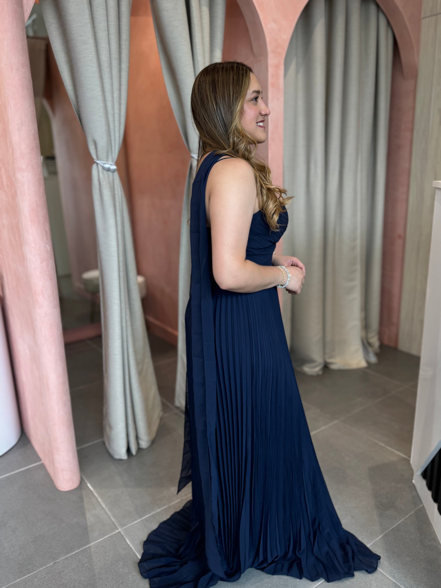 Navy Chiffon Maxi Dress with Scarf