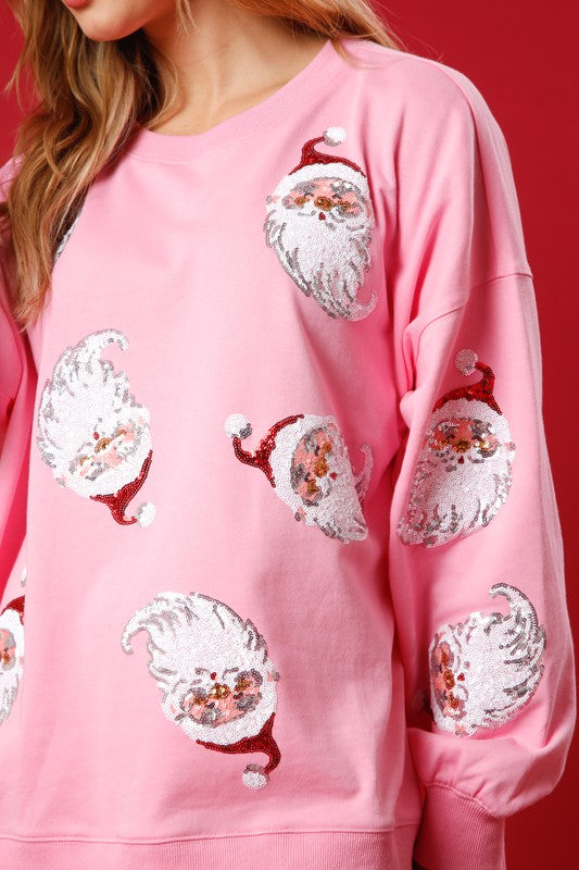 Pink Pull Over Santa Claus Sequins