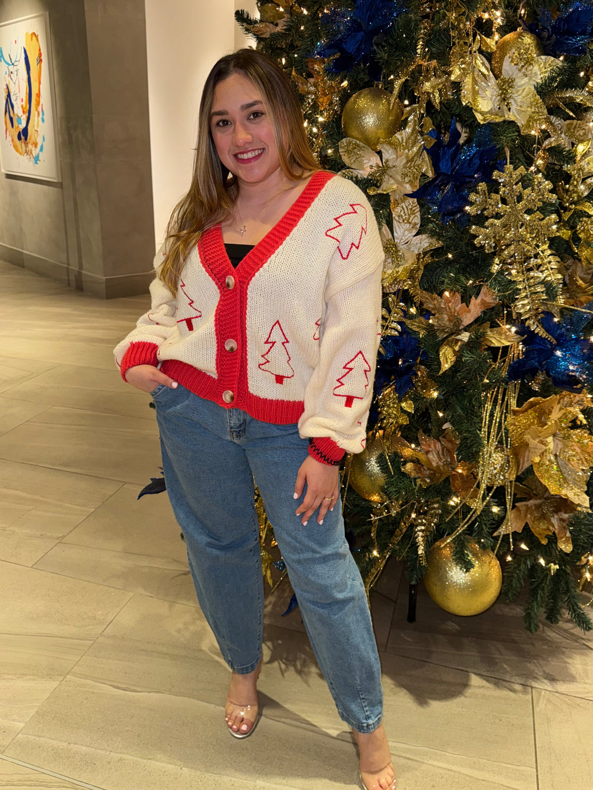 Tree Embroidered Sweater Cardigan